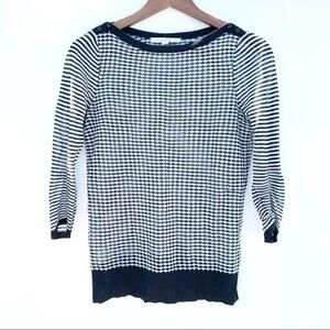 Loft Women’s X Small Knit Black White Stripe 3/4 Sleeve Sweater Top XS Spring